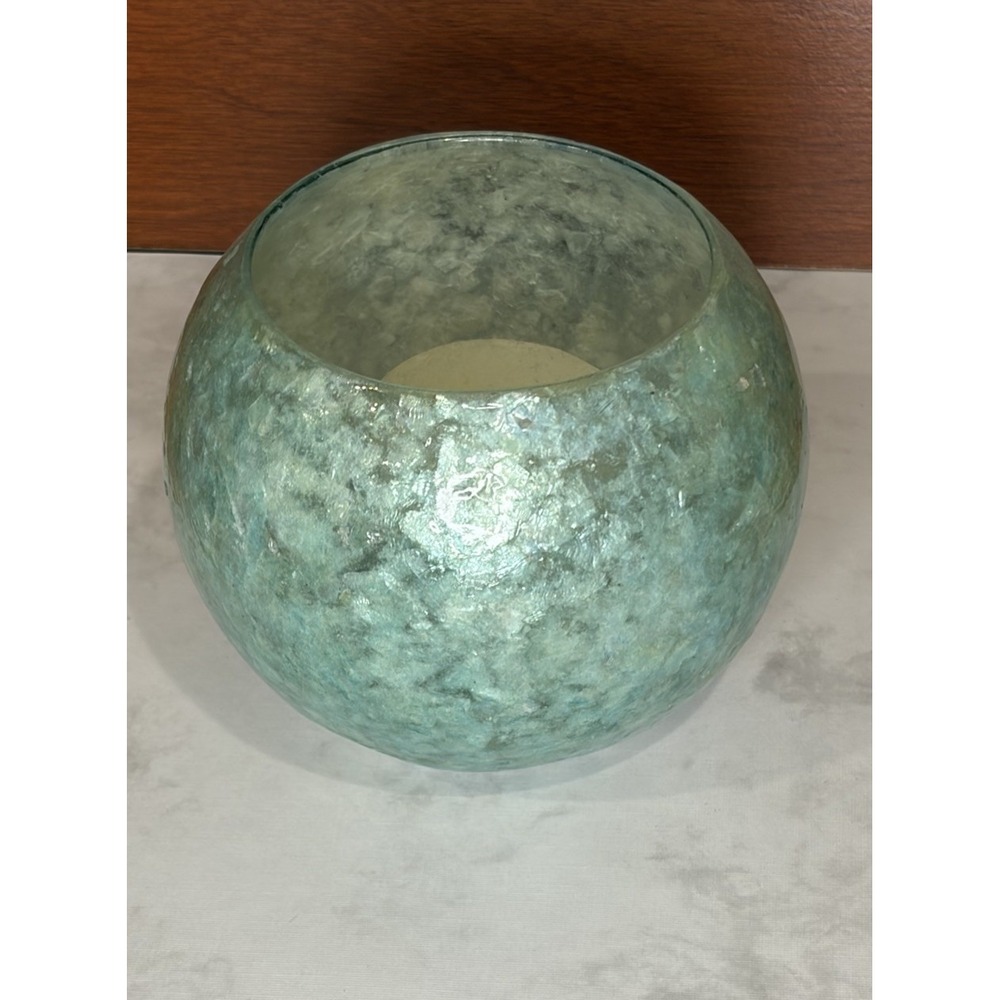 Decorative Teal crackle glass candle holder Bowl 3" With Votive Candle